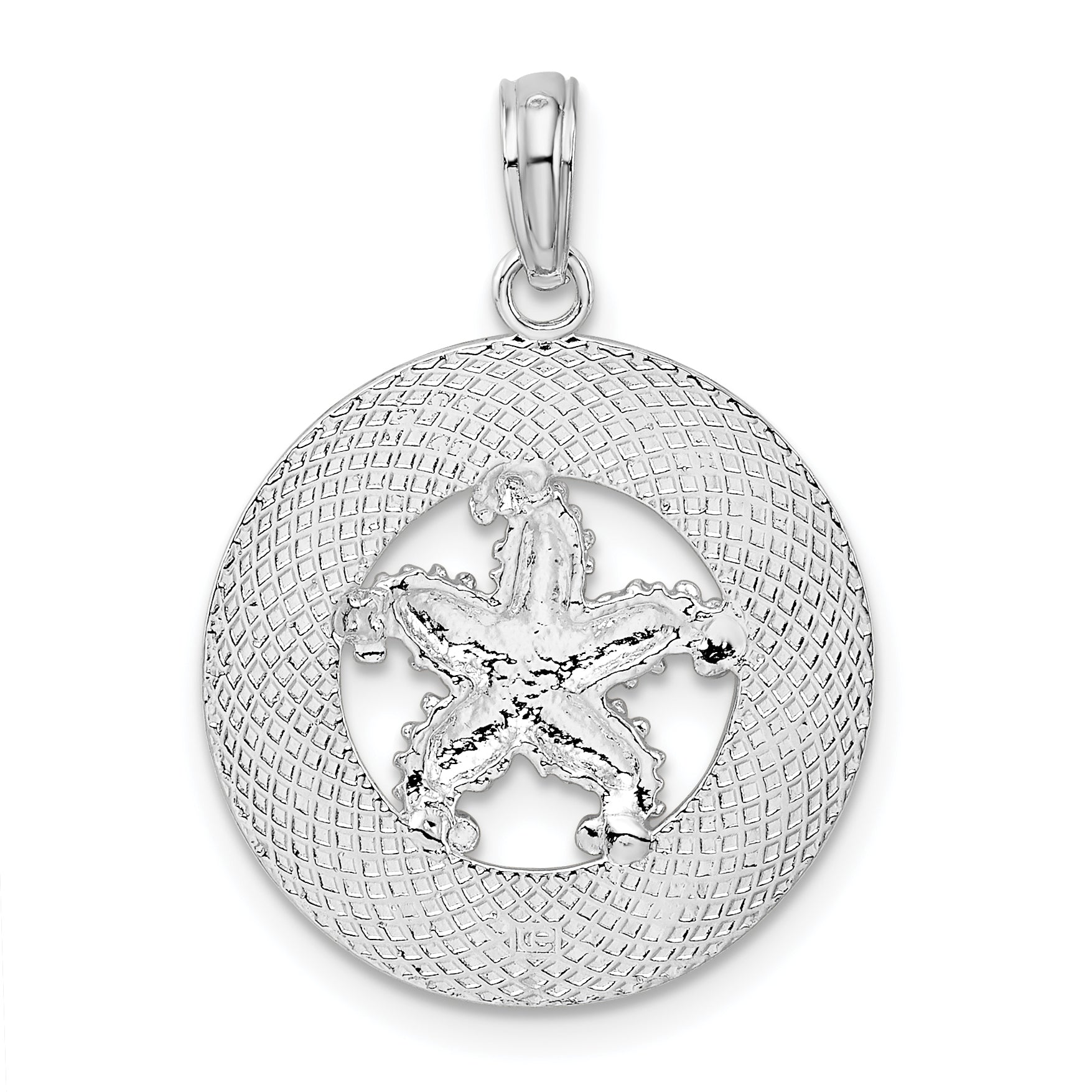 De-Ani Sterling Silver Rhodium-Plated Marathon Florida Keys Circle with Starfish Pendant