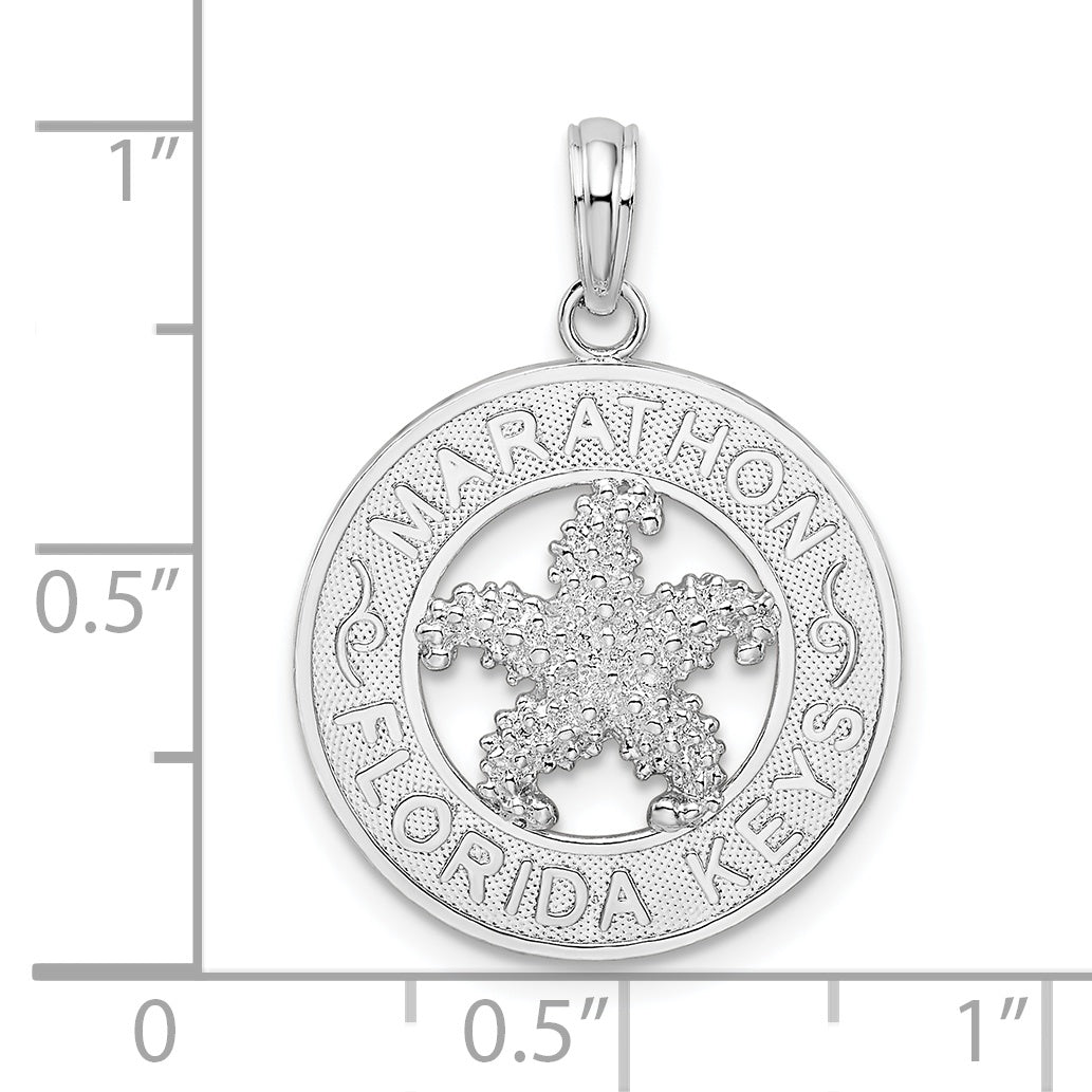 De-Ani Sterling Silver Rhodium-Plated Marathon Florida Keys Circle with Starfish Pendant