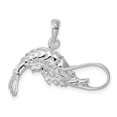 De-Ani Sterling Silver Rhodium-Plated Polished 3D Shrimp Pendant