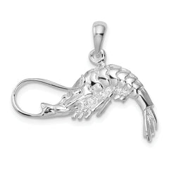 De-Ani Sterling Silver Rhodium-Plated Polished 3D Shrimp Pendant