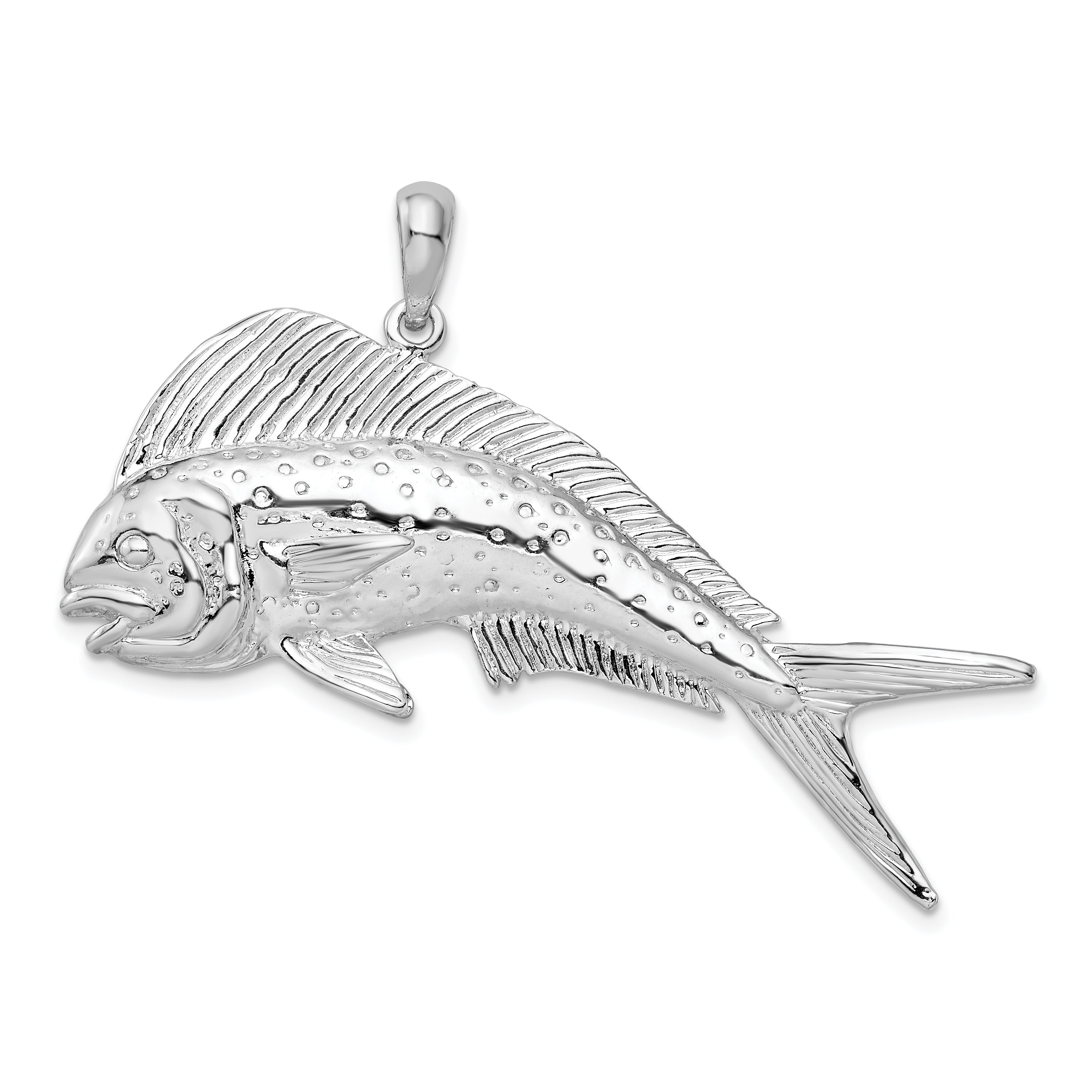 De-Ani Sterling Silver Rhodium-Plated Polished Mahi-Mahi Fish Pendant