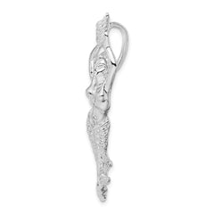 De-Ani Sterling Silver Rhodium-Plated Polished Large Mermaid with Shell Slide