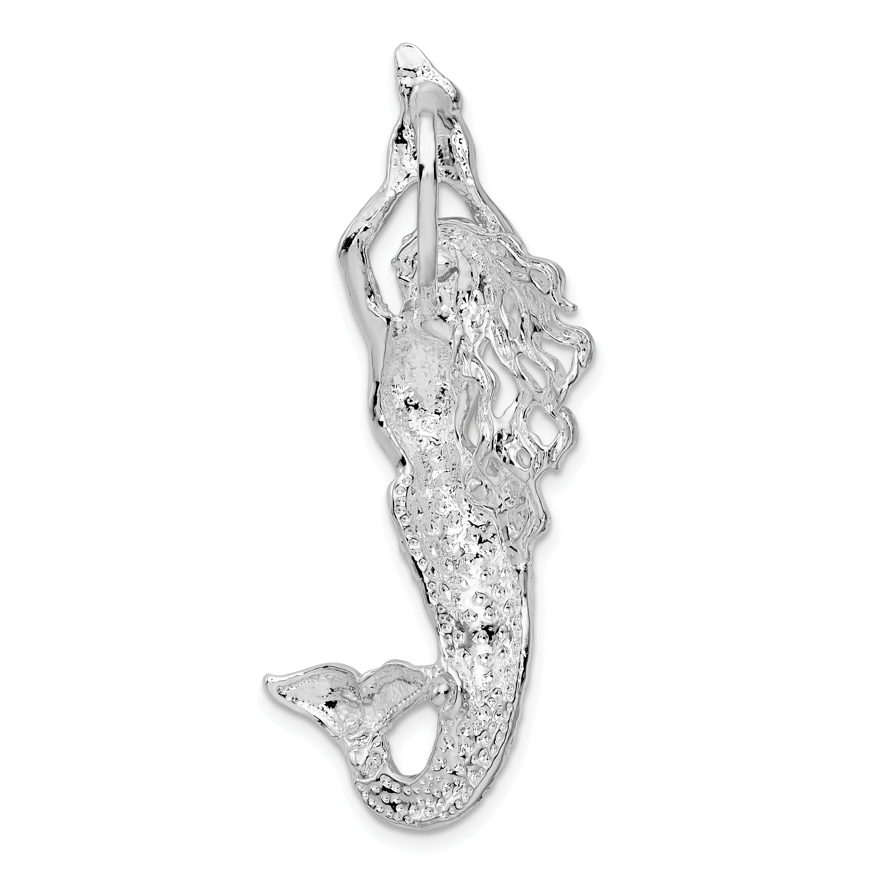 De-Ani Sterling Silver Rhodium-Plated Polished Large Mermaid with Shell Slide