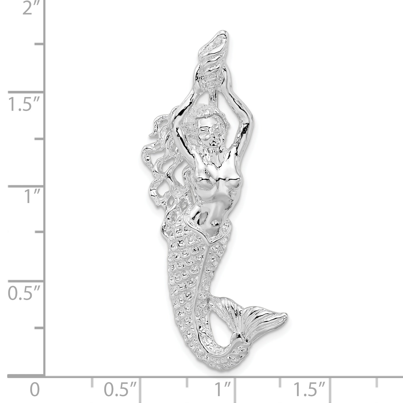 De-Ani Sterling Silver Rhodium-Plated Polished Large Mermaid with Shell Slide