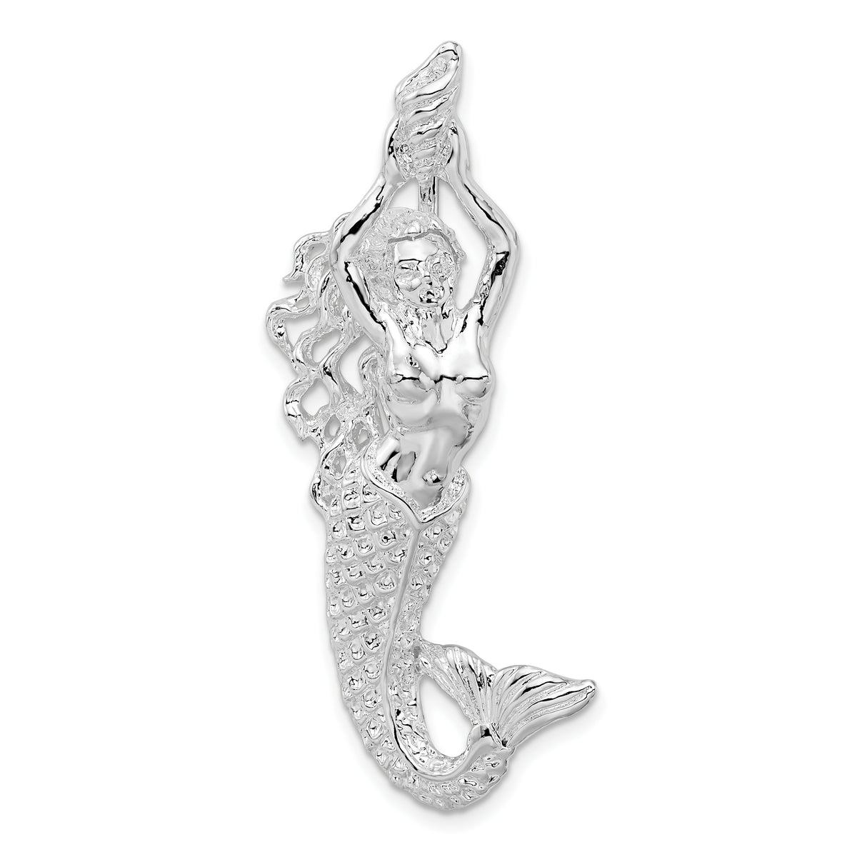 De-Ani Sterling Silver Rhodium-Plated Polished Large Mermaid with Shell Slide