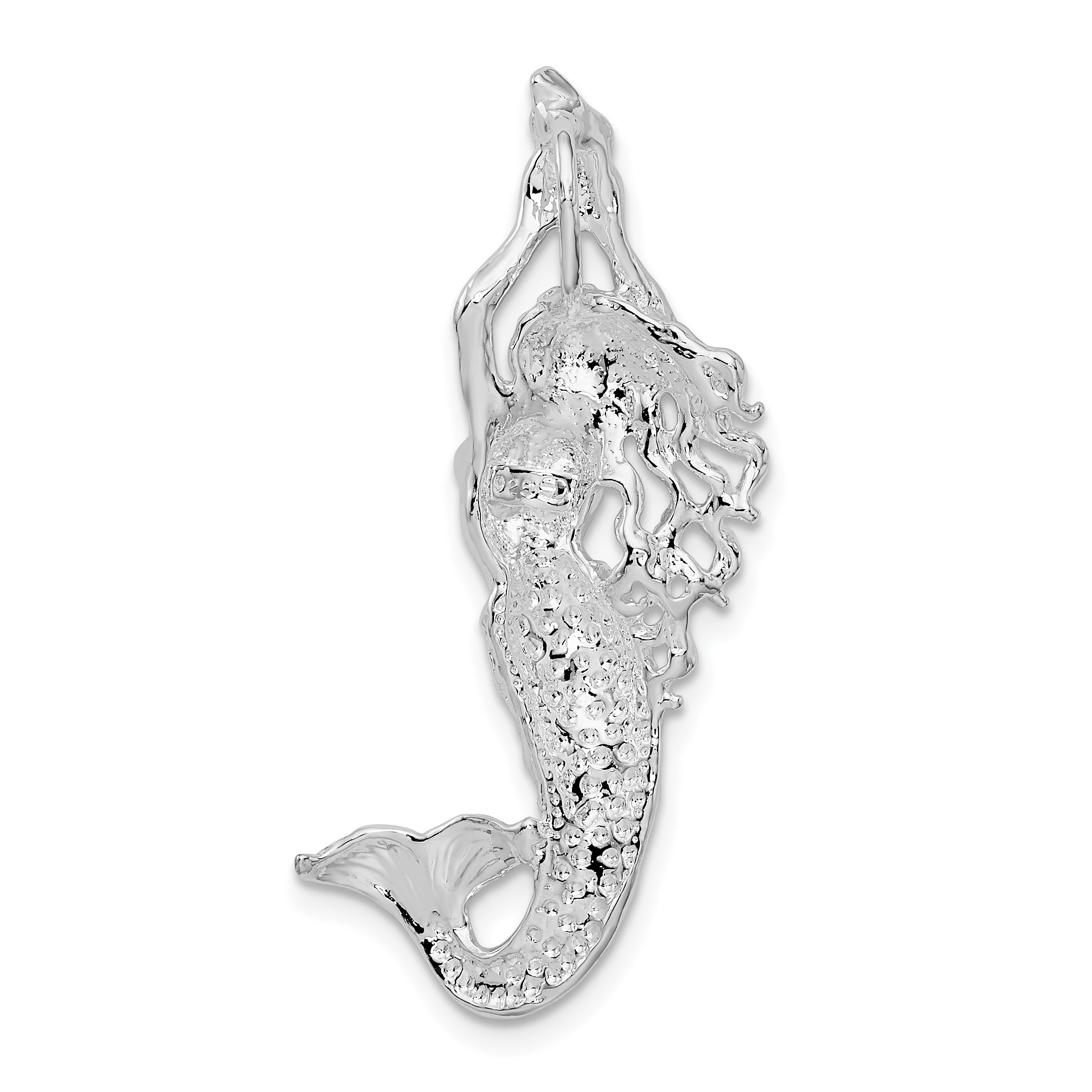 De-Ani Sterling Silver Rhodium-Plated Polished Mermaid with Shell Slide