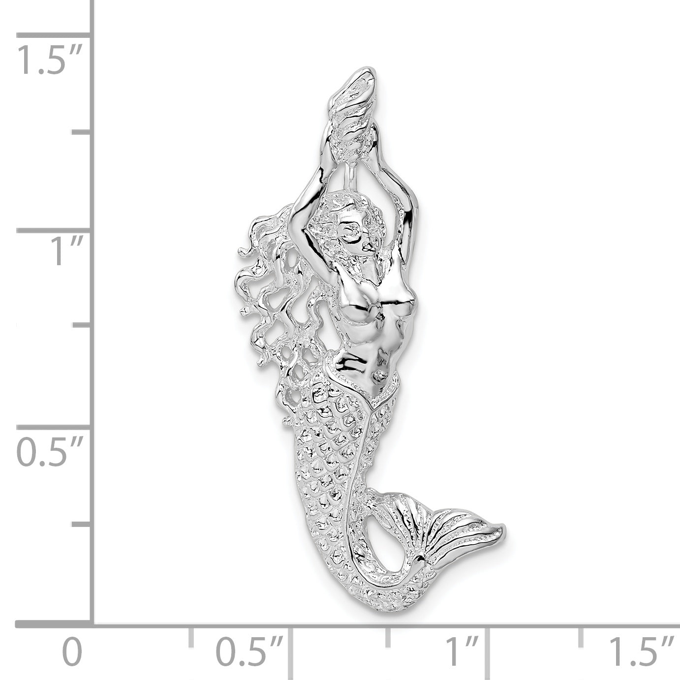 De-Ani Sterling Silver Rhodium-Plated Polished Mermaid with Shell Slide