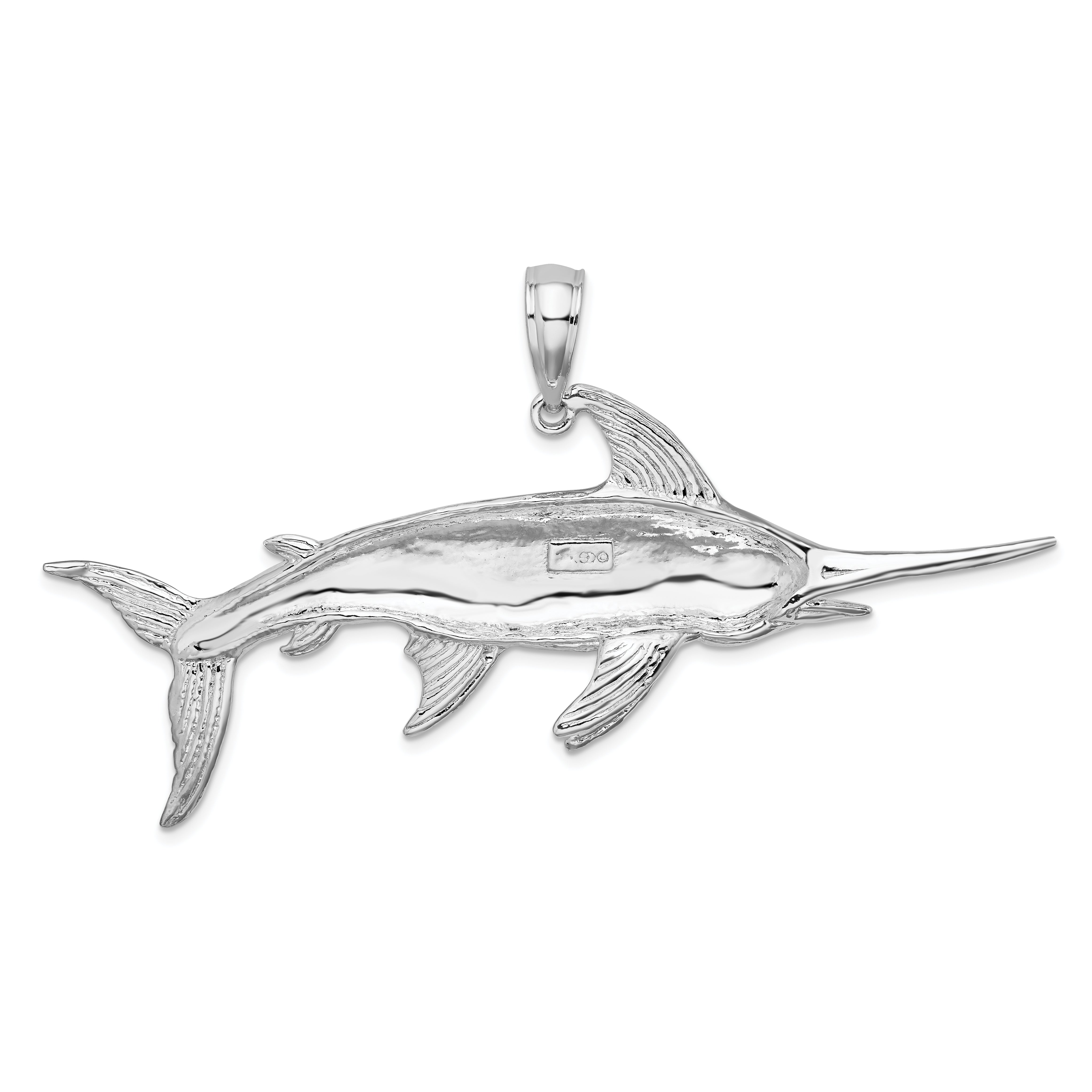 De-Ani Sterling Silver Rhodium-Plated Polished and Satin Swordfish Pendant