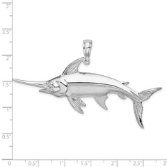 De-Ani Sterling Silver Rhodium-Plated Polished and Satin Swordfish Pendant