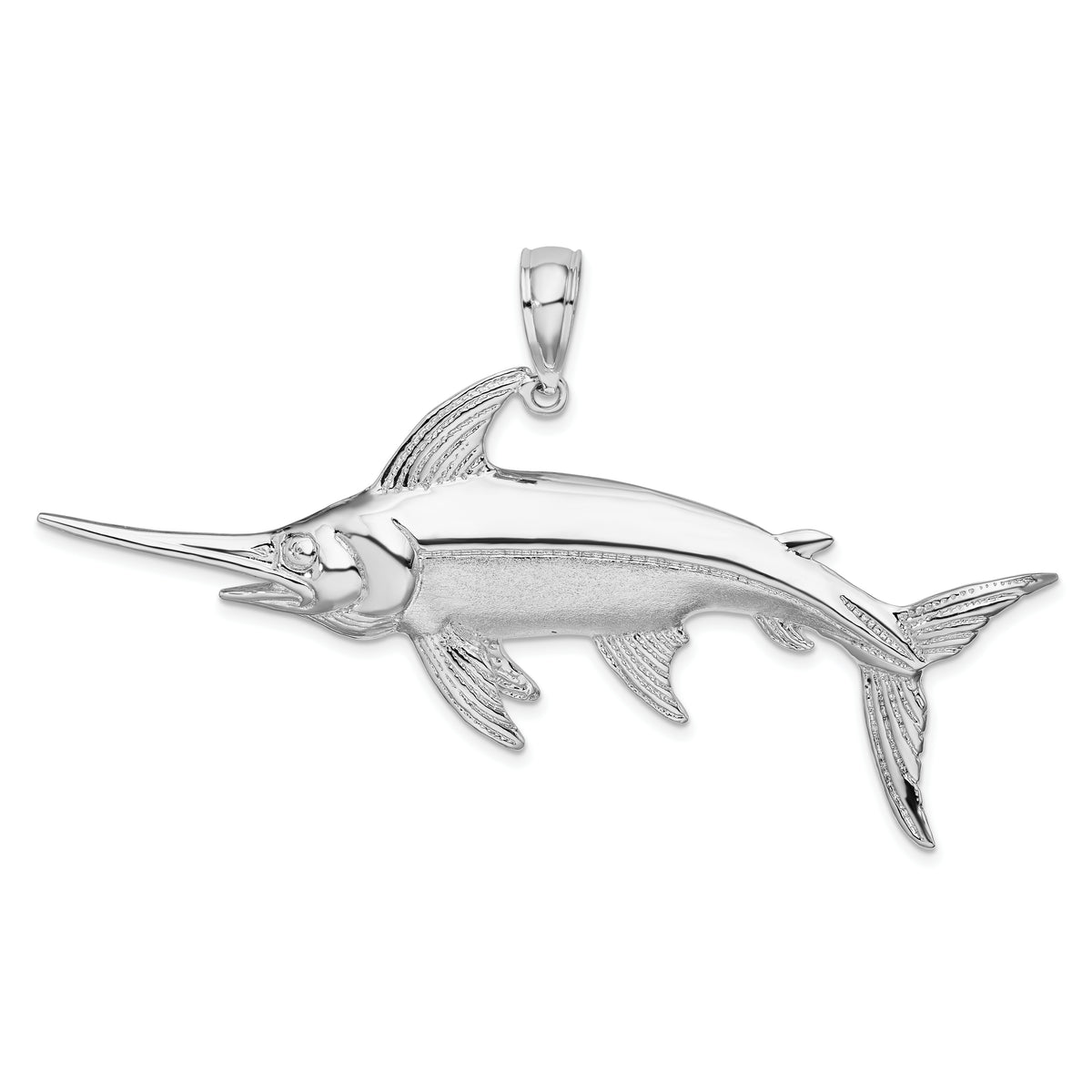 De-Ani Sterling Silver Rhodium-Plated Polished and Satin Swordfish Pendant