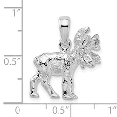 De-Ani Sterling Silver Rhodium-Plated Textured 3D Standing Moose Pendant