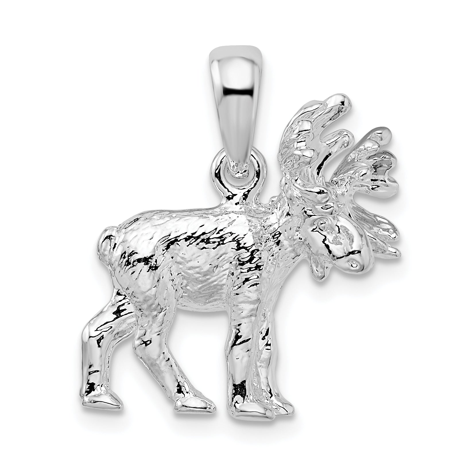 De-Ani Sterling Silver Rhodium-Plated Textured 3D Standing Moose Pendant