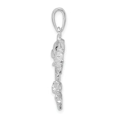 De-Ani Sterling Silver Rhodium-Plated Polished Jumping Bass Fish Pendant