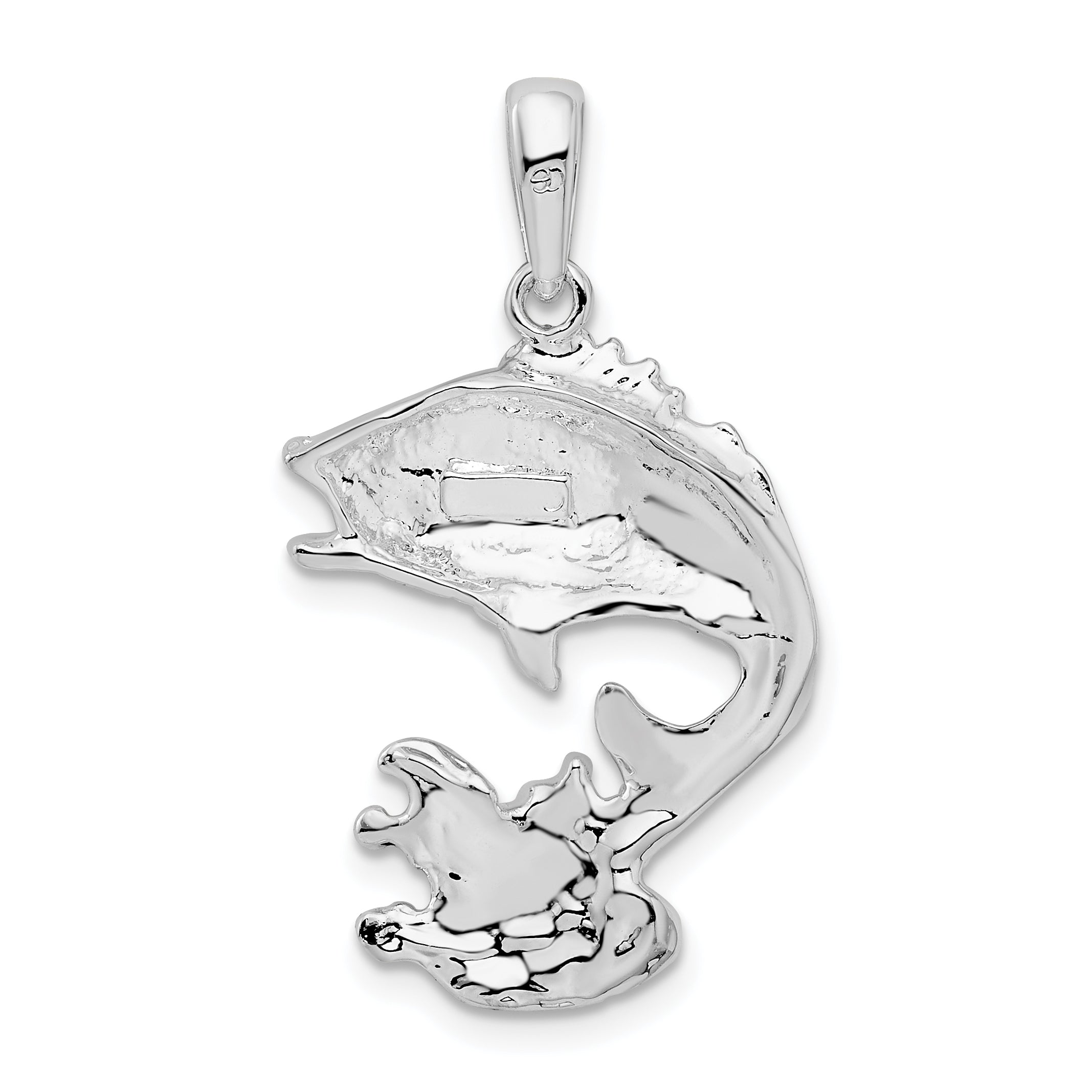 De-Ani Sterling Silver Rhodium-Plated Polished Jumping Bass Fish Pendant