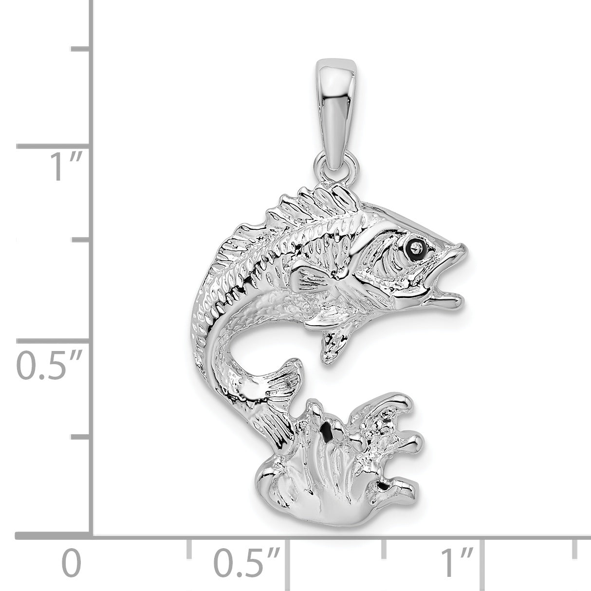 De-Ani Sterling Silver Rhodium-Plated Polished Jumping Bass Fish Pendant