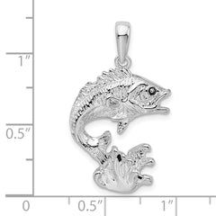 De-Ani Sterling Silver Rhodium-Plated Polished Jumping Bass Fish Pendant