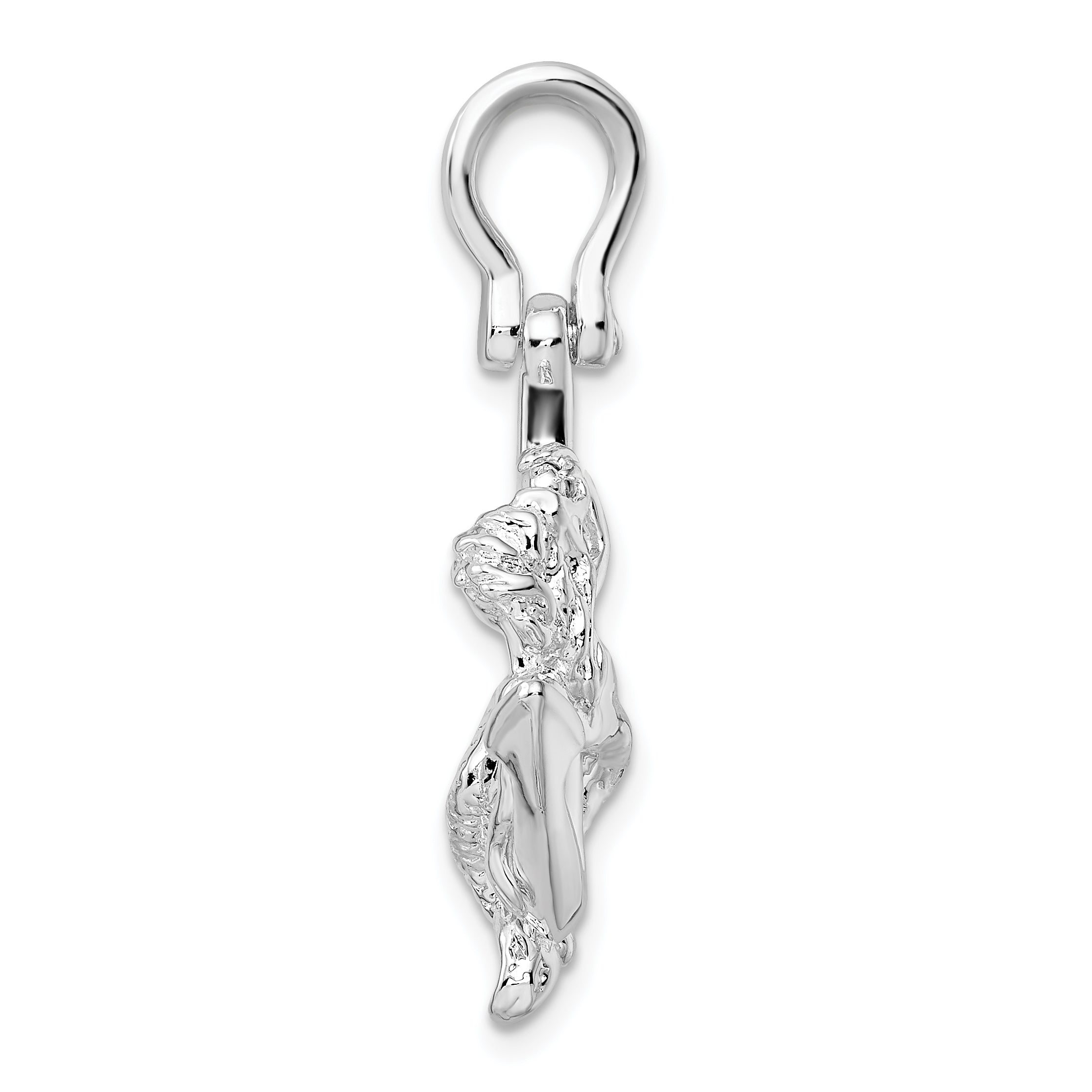 De-Ani Sterling Silver Rhodium-Plated Polished 3D Anchor with Mermaid Pendant