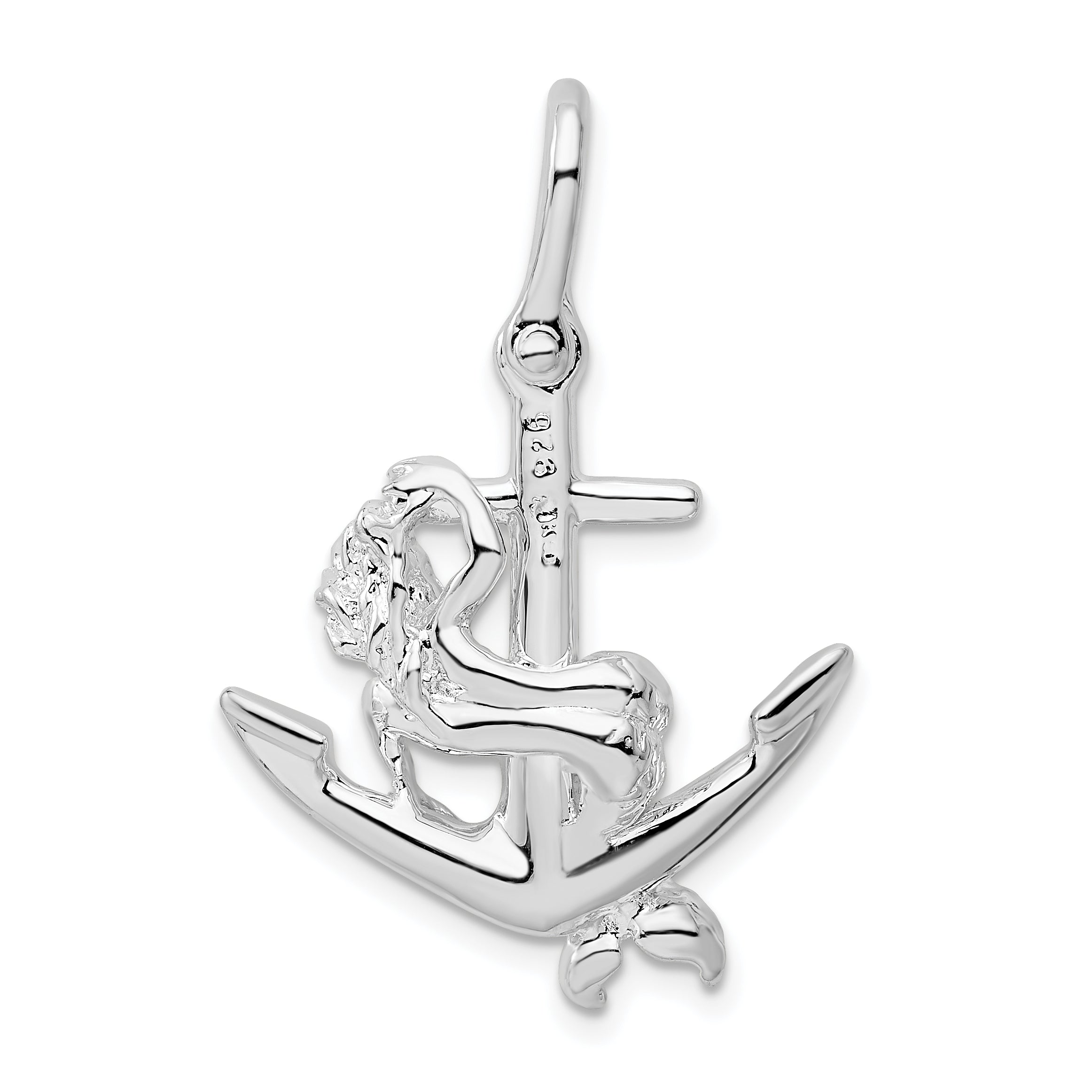 De-Ani Sterling Silver Rhodium-Plated Polished 3D Anchor with Mermaid Pendant