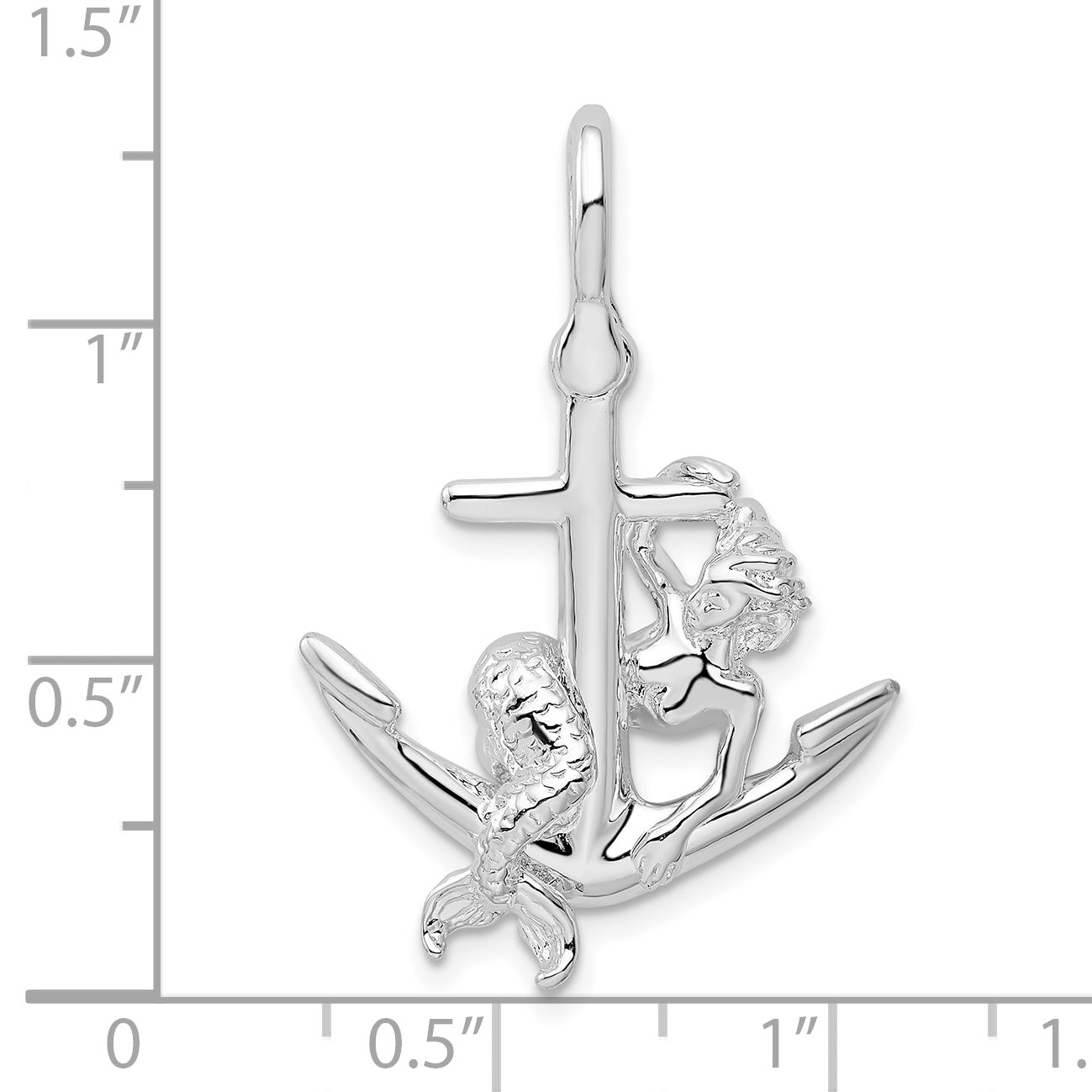 De-Ani Sterling Silver Rhodium-Plated Polished 3D Anchor with Mermaid Pendant