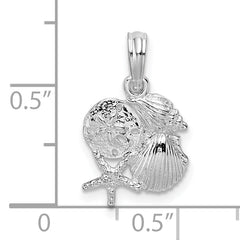 De-Ani Sterling Silver Rhodium-Plated Polished Shell Cluster Pendant