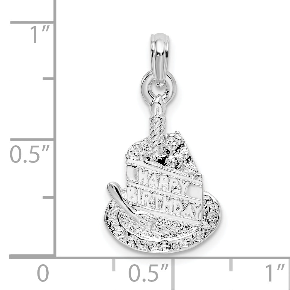 De-Ani Sterling Silver Polished Happy Birthday Slice of Cake Pendant