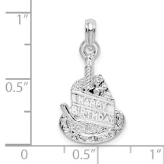 De-Ani Sterling Silver Polished Happy Birthday Slice of Cake Pendant