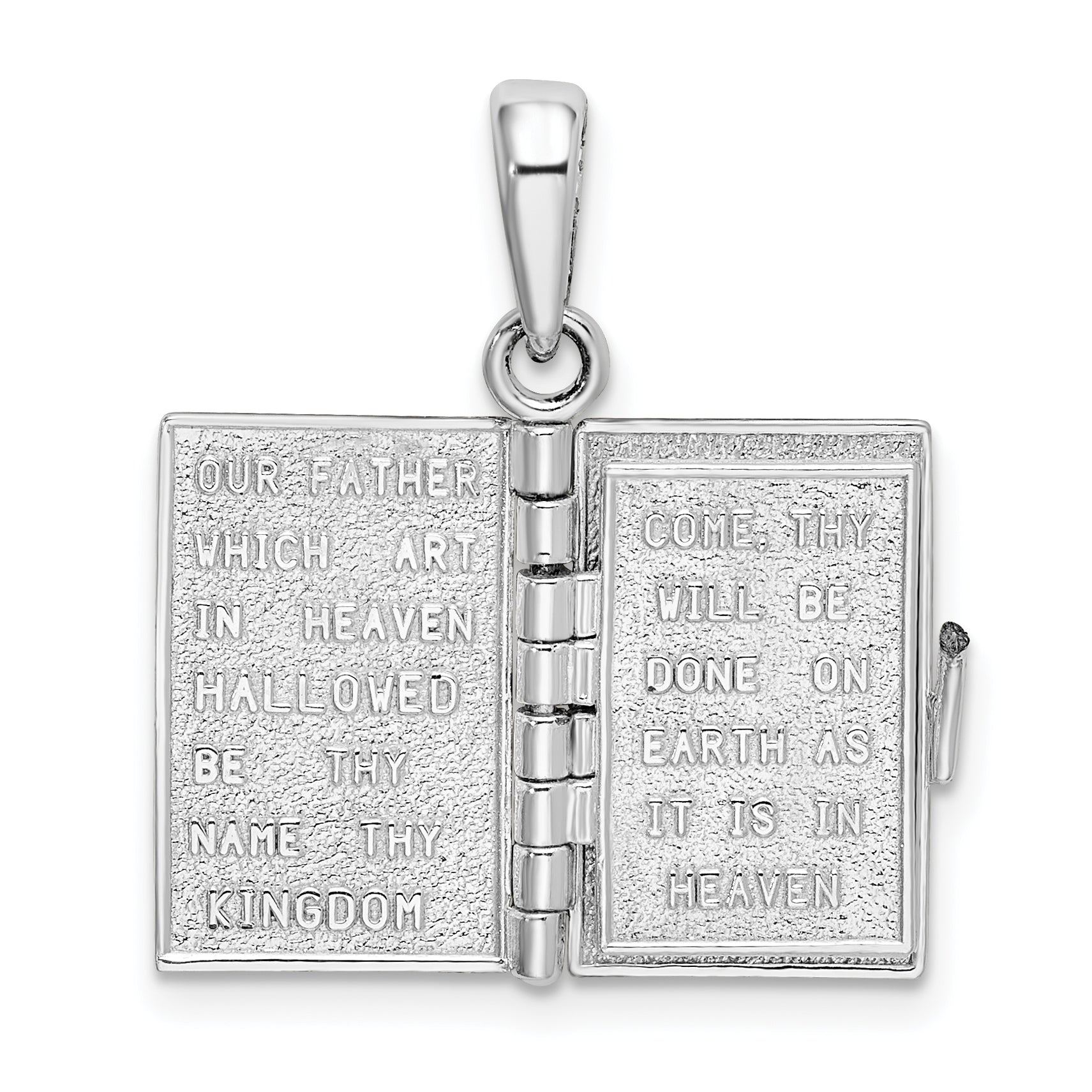 De-Ani Sterling Silver Rhodium-Plated Moveable 3D Lord's Prayer Bible Pendant