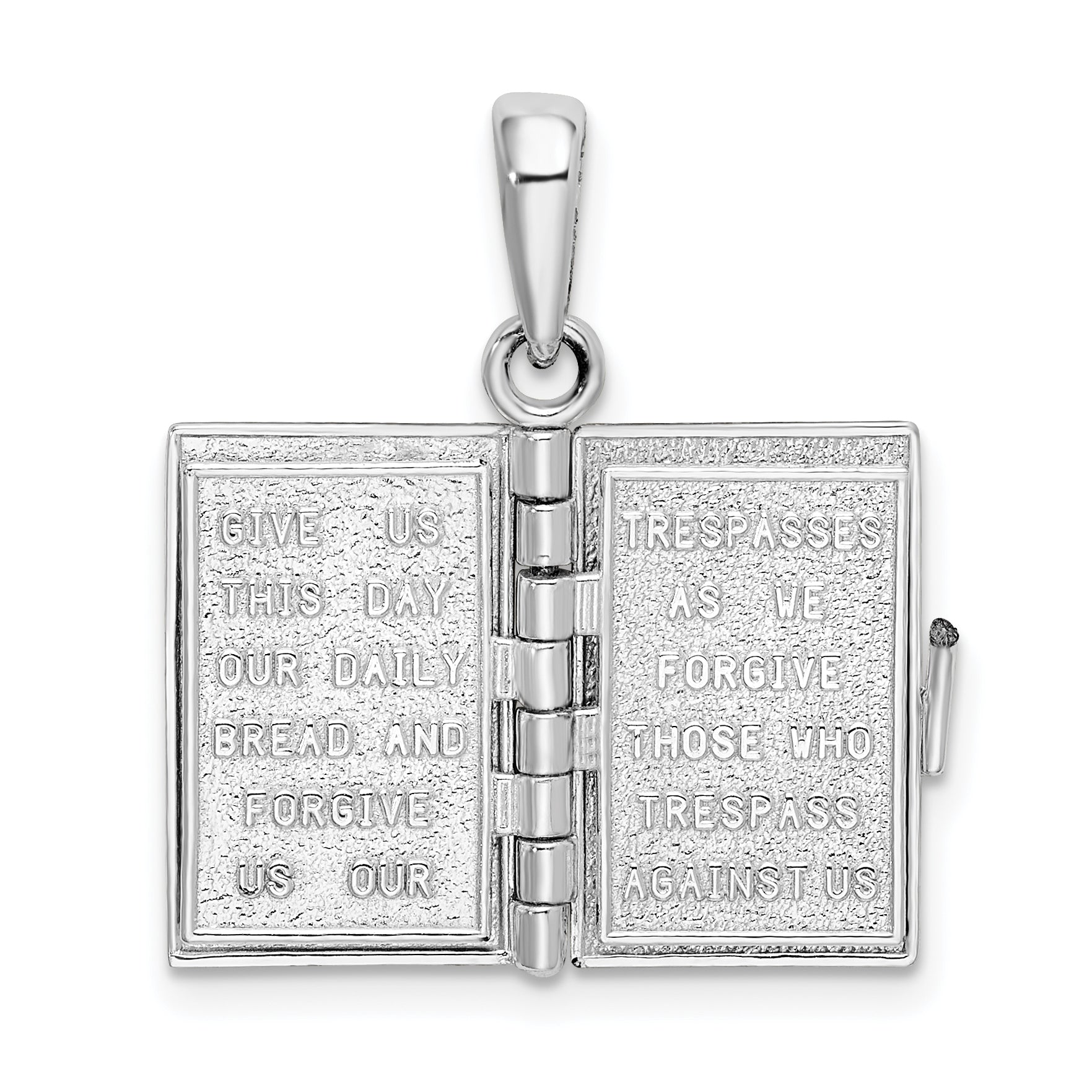 De-Ani Sterling Silver Rhodium-Plated Moveable 3D Lord's Prayer Bible Pendant