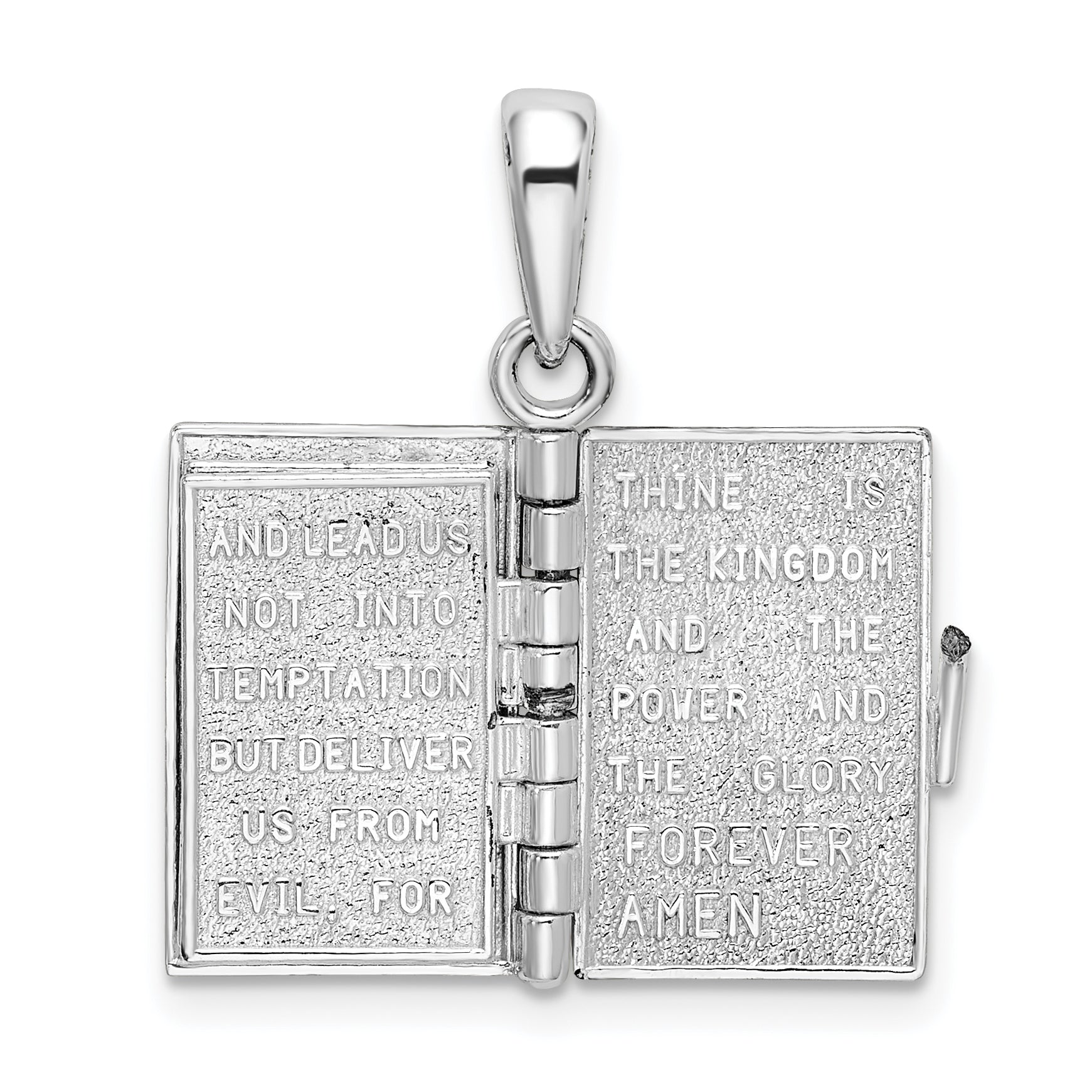 De-Ani Sterling Silver Rhodium-Plated Moveable 3D Lord's Prayer Bible Pendant