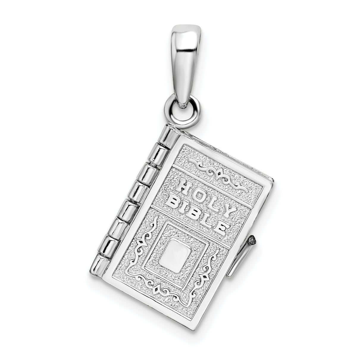 De-Ani Sterling Silver Rhodium-Plated Moveable 3D Lord's Prayer Bible Pendant