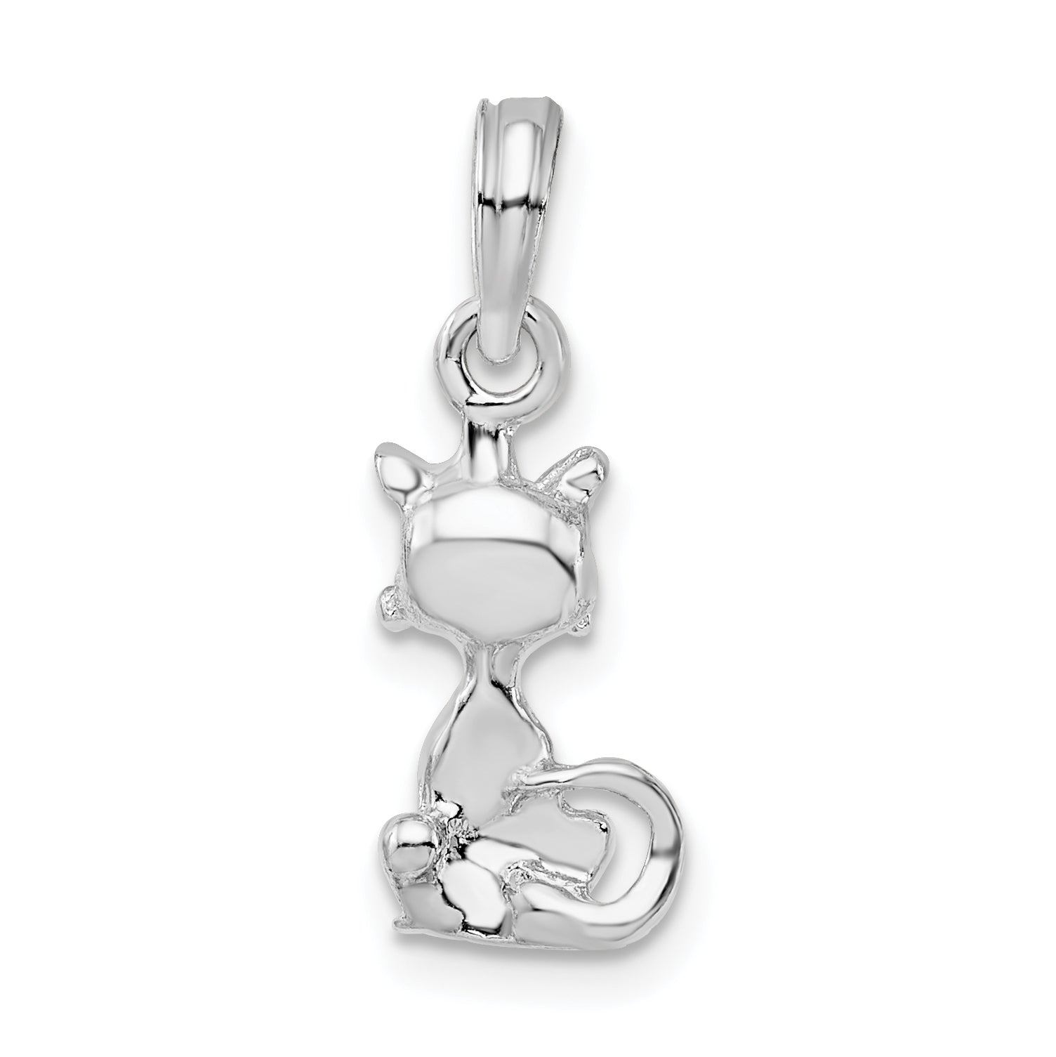 De-Ani Sterling Silver Rhodium-Plated Polished 3D Mini Sitting Cat Pendant