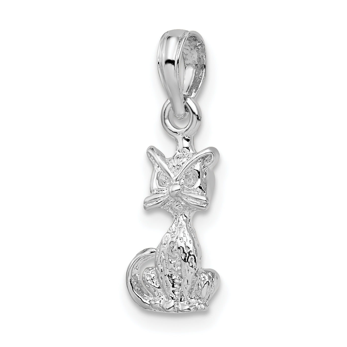 De-Ani Sterling Silver Rhodium-Plated Polished 3D Mini Sitting Cat Pendant