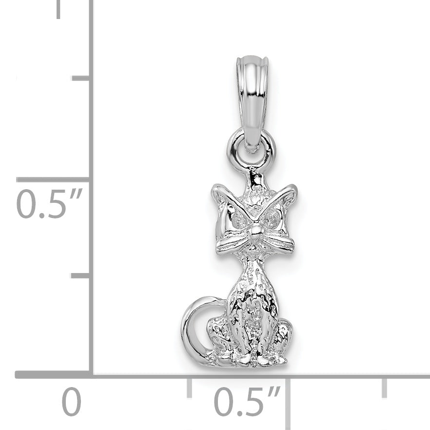 De-Ani Sterling Silver Rhodium-Plated Polished 3D Mini Sitting Cat Pendant