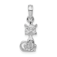 De-Ani Sterling Silver Rhodium-Plated Polished 3D Mini Sitting Cat Pendant