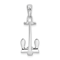 De-Ani Sterling Silver Rhodium-Plated Polished 3D Navy Anchor Pendant