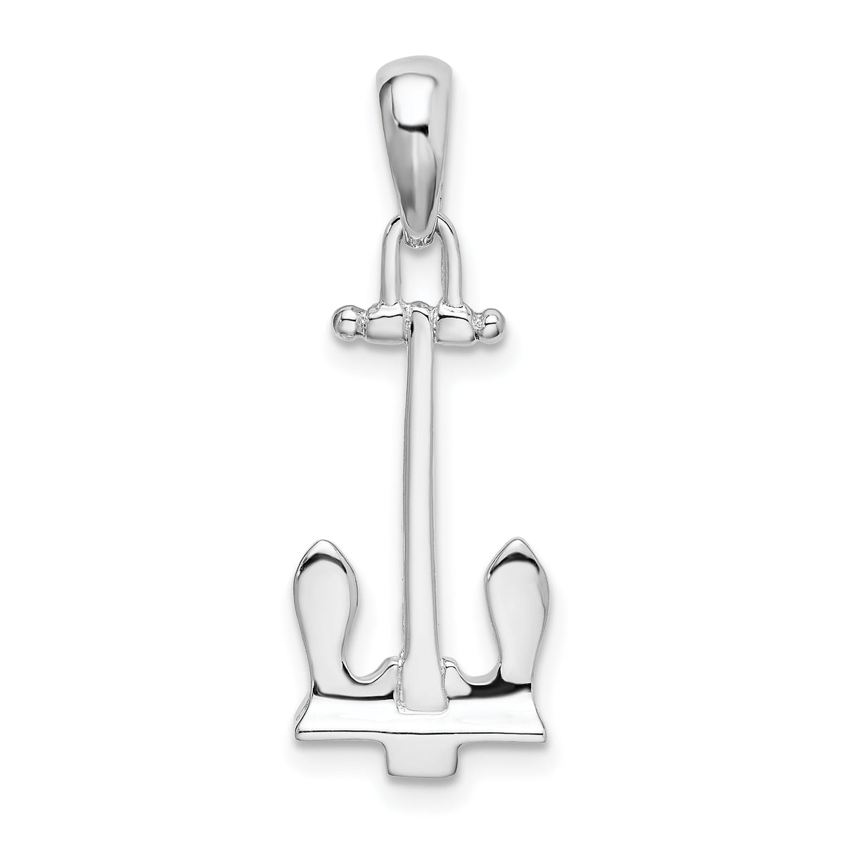 De-Ani Sterling Silver Rhodium-Plated Polished 3D Navy Anchor Pendant