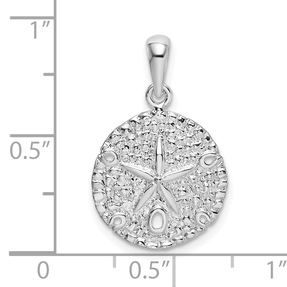 De-Ani Sterling Silver Rhodium-Plated Polished and Textured Sand Dollar Pendant