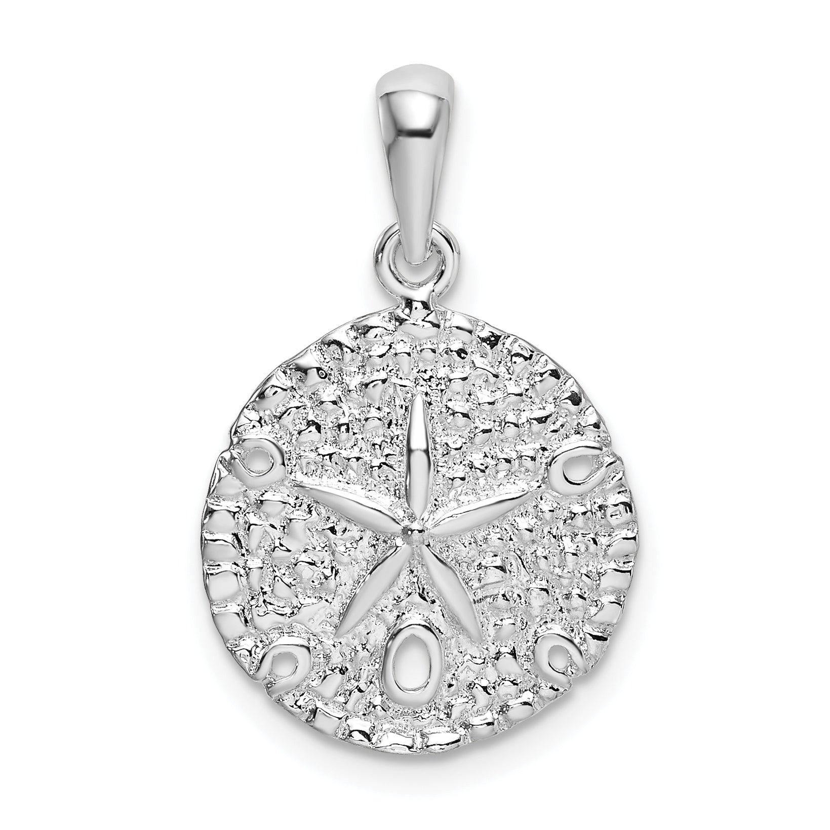 De-Ani Sterling Silver Rhodium-Plated Polished and Textured Sand Dollar Pendant