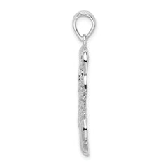 De-Ani Sterling Silver Rhodium-Plated Polished Basketball in Net Pendant