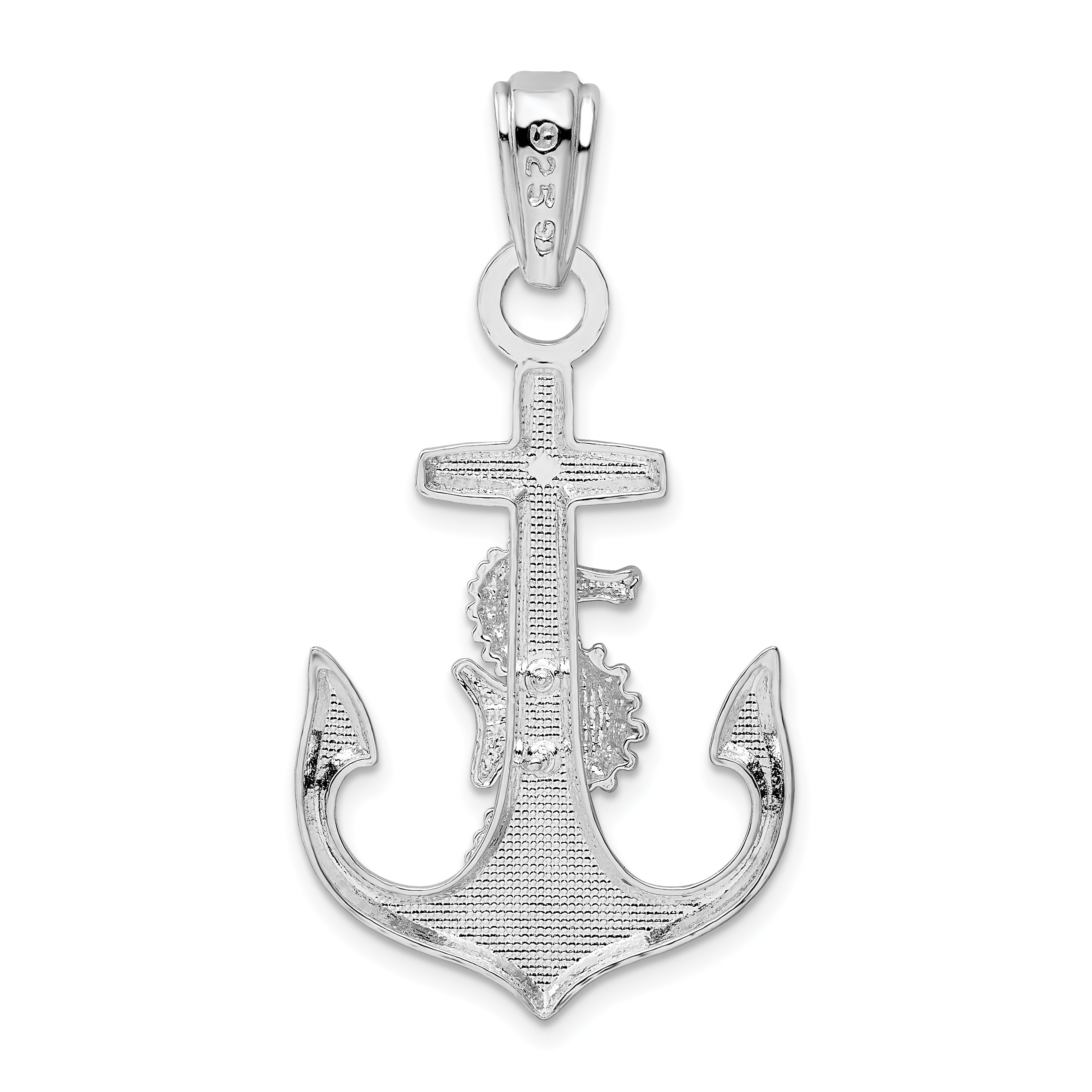 De-Ani Sterling Silver Rhodium-Plated Polished Anchor with Seahorse Pendant