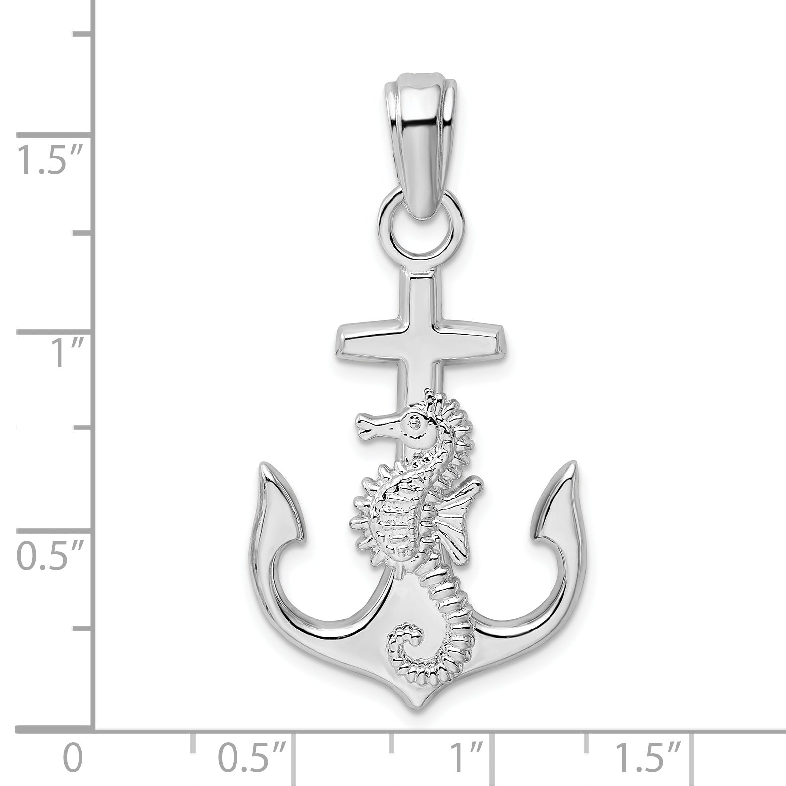 De-Ani Sterling Silver Rhodium-Plated Polished Anchor with Seahorse Pendant