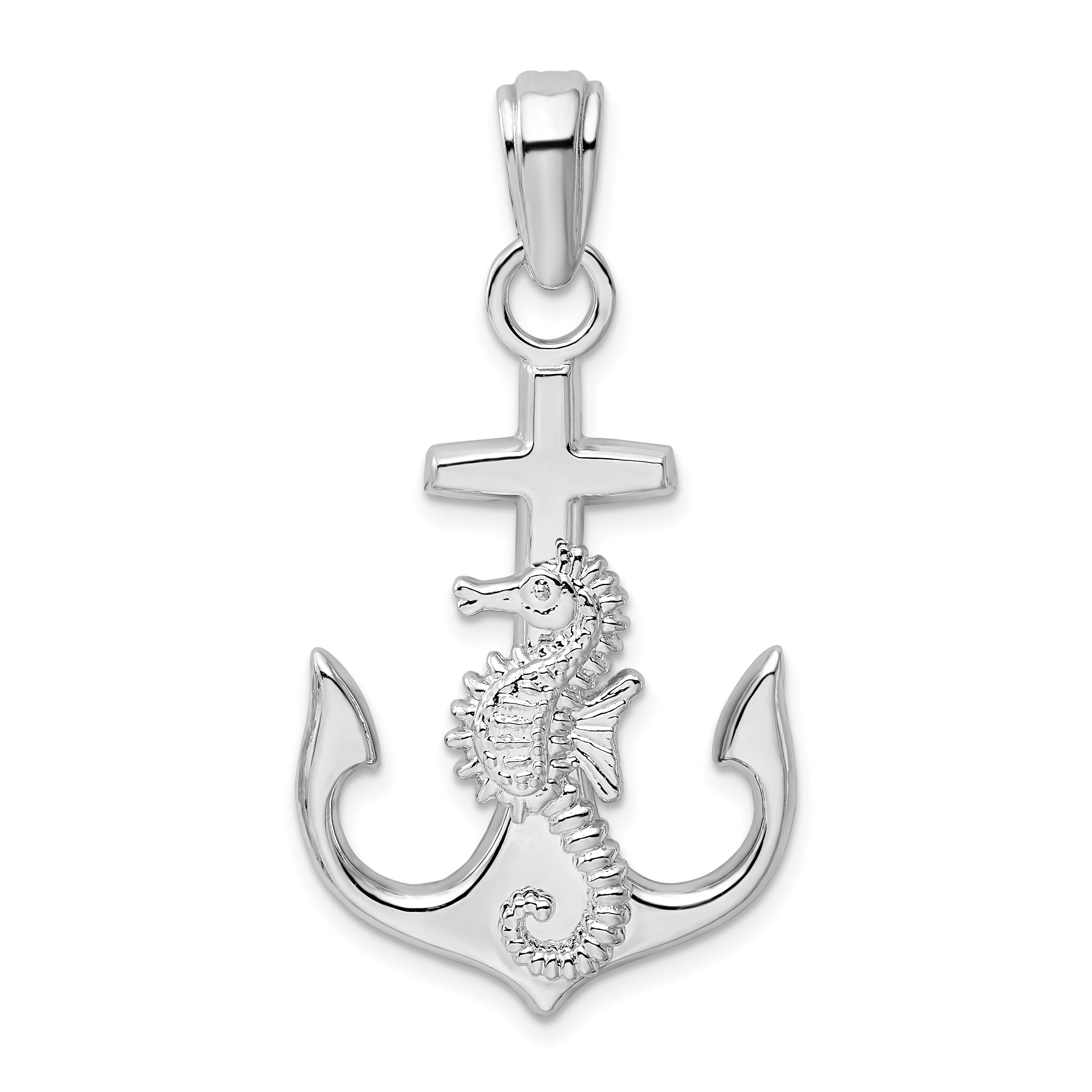 De-Ani Sterling Silver Rhodium-Plated Polished Anchor with Seahorse Pendant