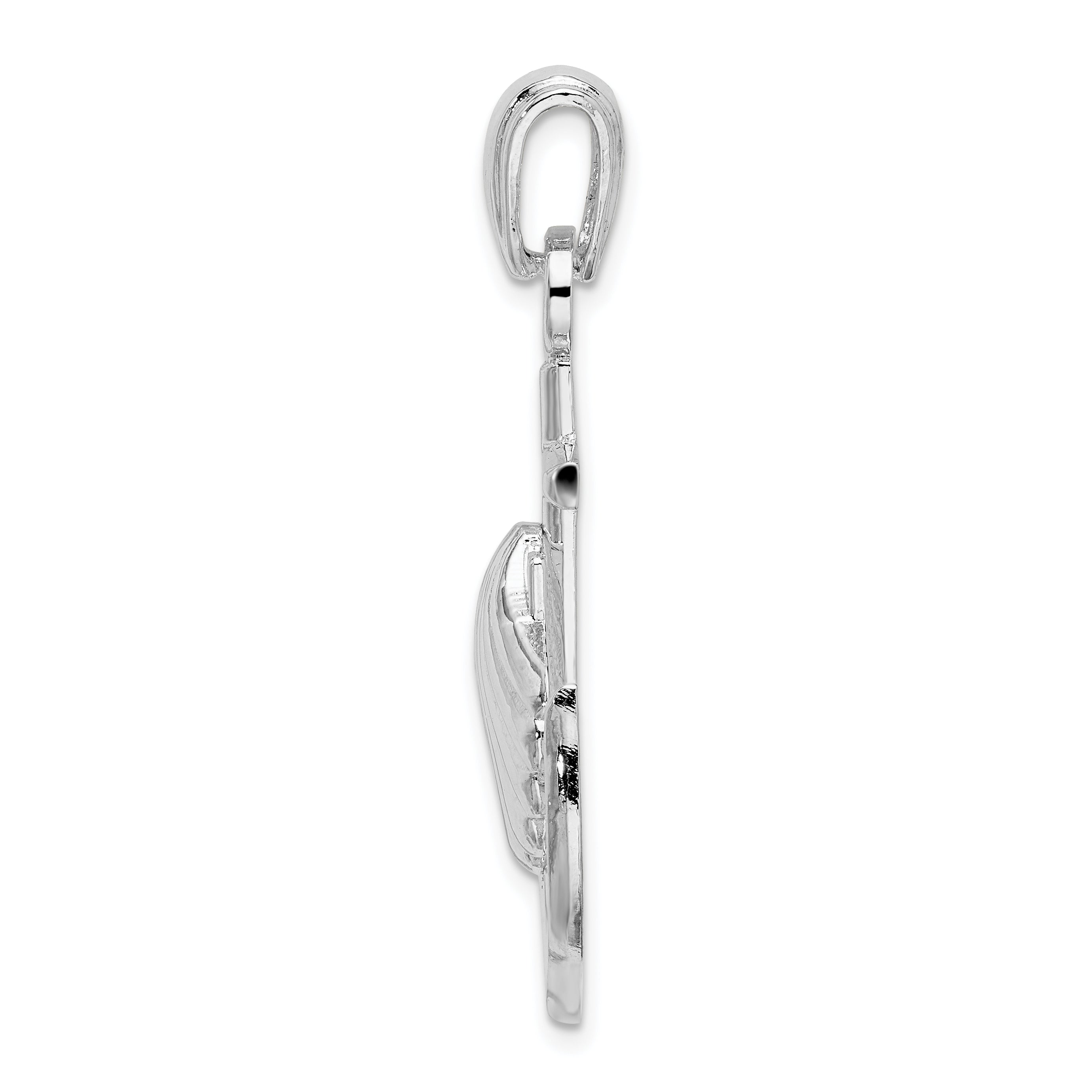 De-Ani Sterling Silver Rhodium-Plated Polished Anchor with Scallop Shell Pendant