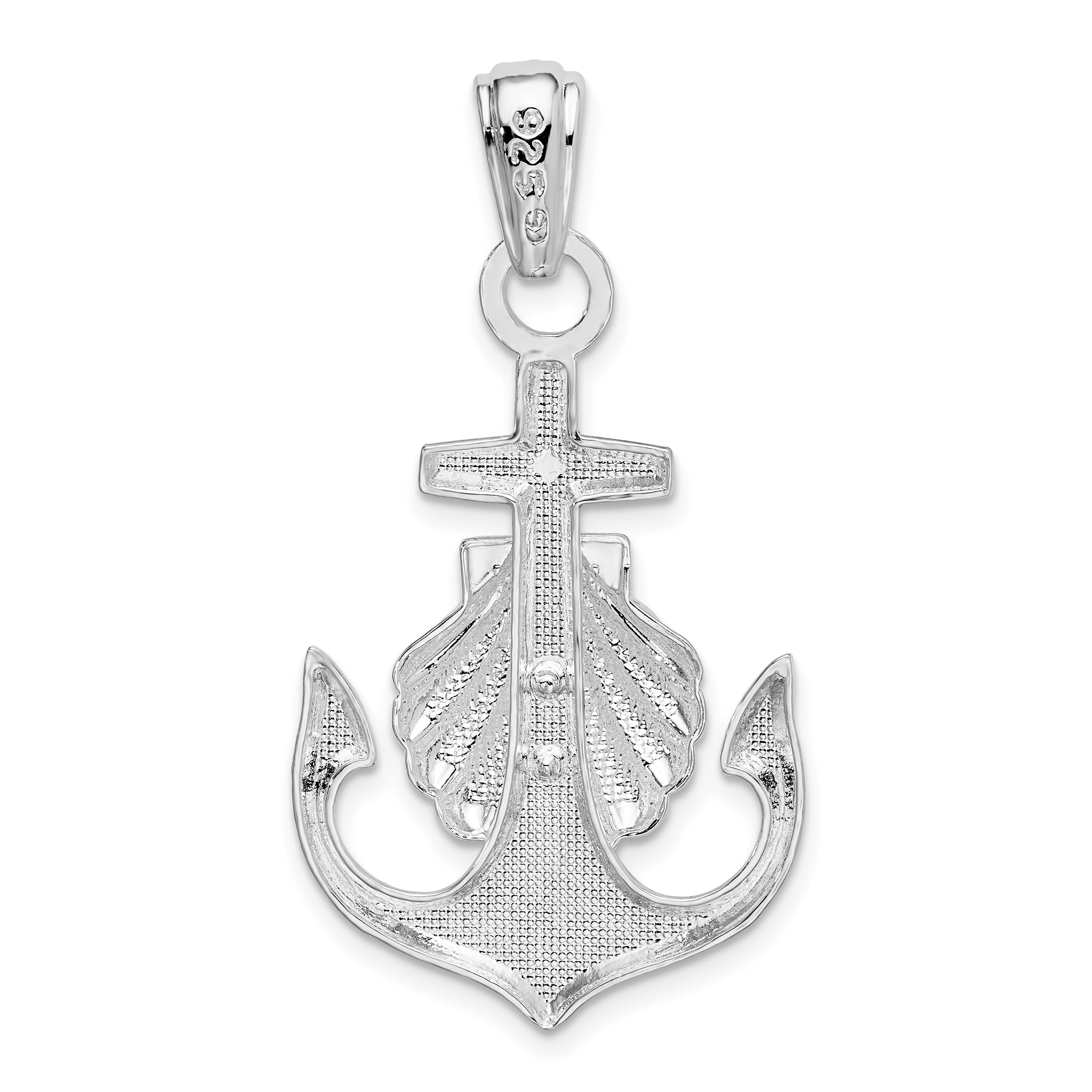 De-Ani Sterling Silver Rhodium-Plated Polished Anchor with Scallop Shell Pendant