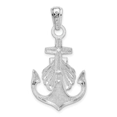 De-Ani Sterling Silver Rhodium-Plated Polished Anchor with Scallop Shell Pendant