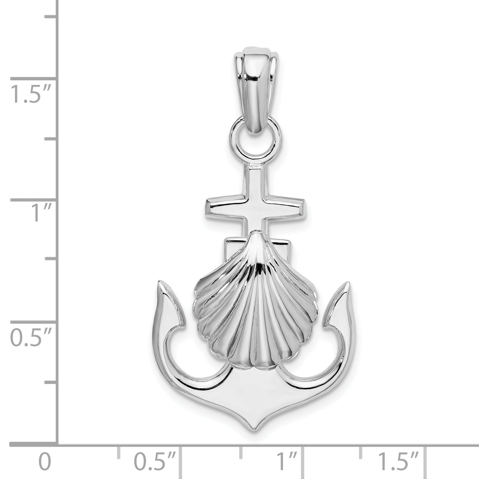 De-Ani Sterling Silver Rhodium-Plated Polished Anchor with Scallop Shell Pendant