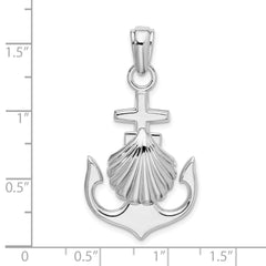 De-Ani Sterling Silver Rhodium-Plated Polished Anchor with Scallop Shell Pendant