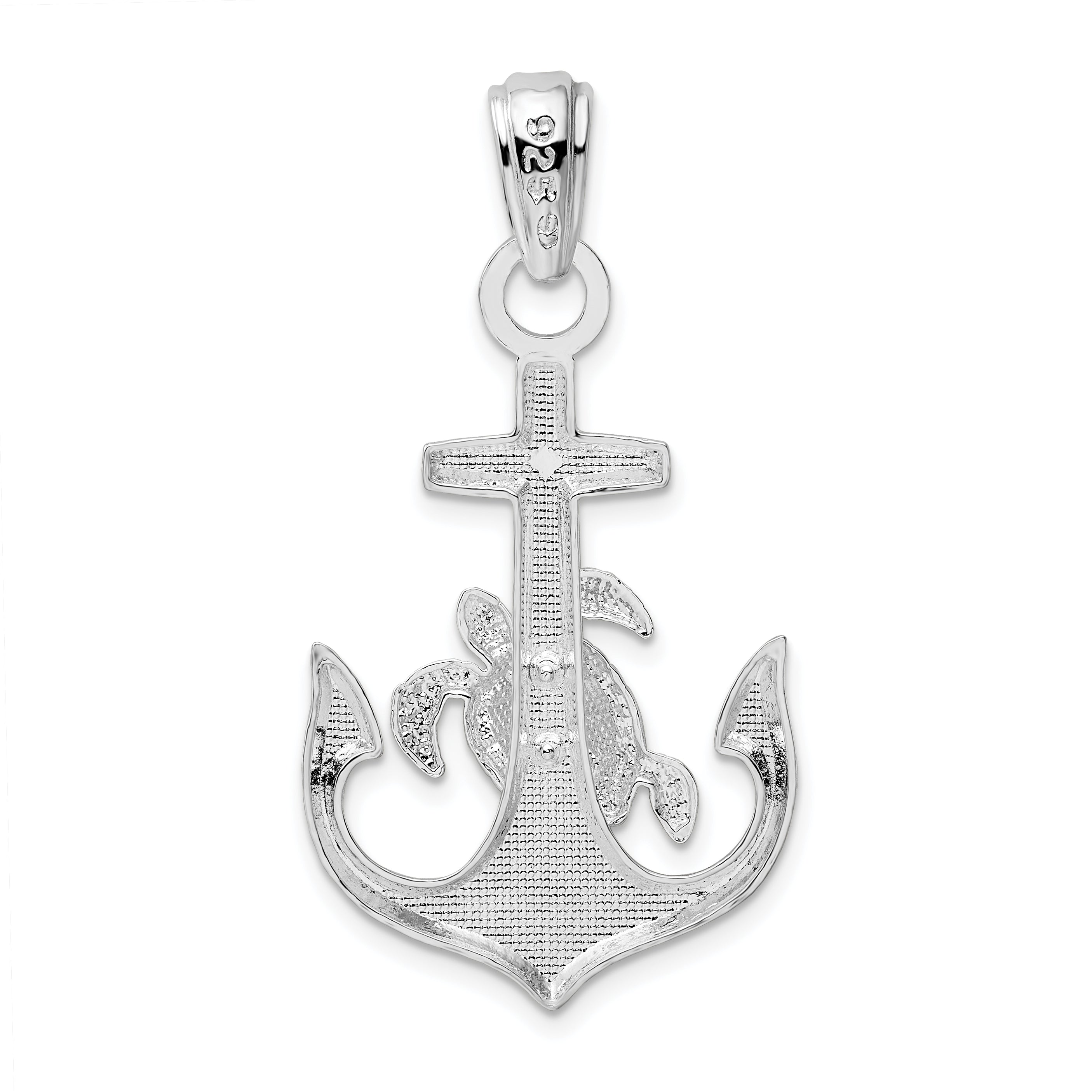 De-Ani Sterling Silver Rhodium-Plated Polished Anchor with Sea Turtle Pendant