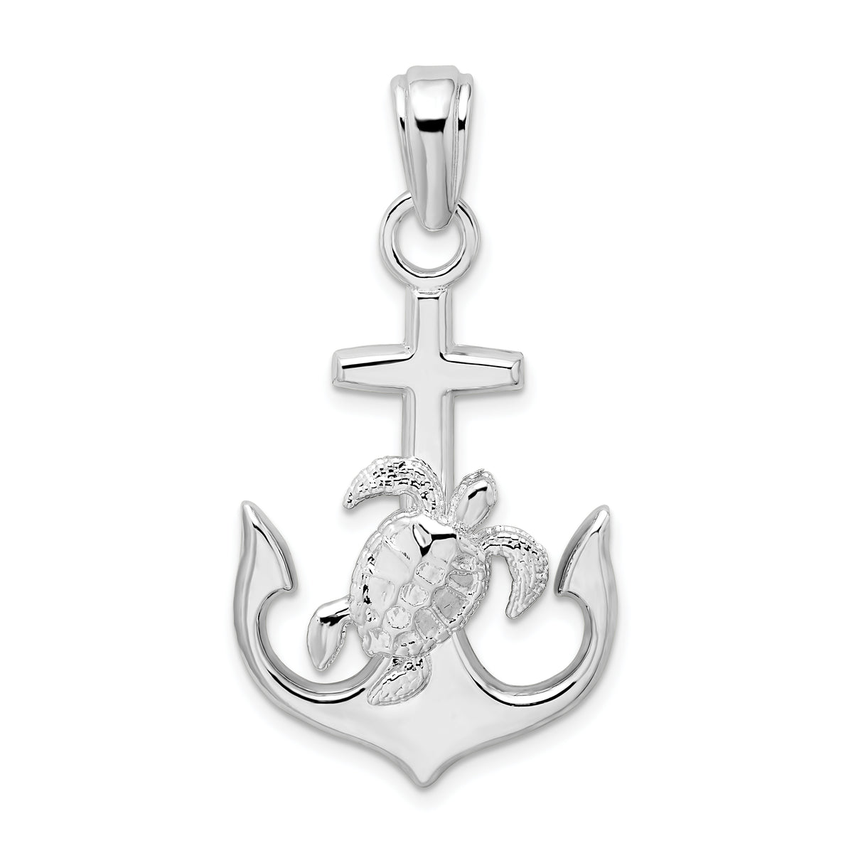 De-Ani Sterling Silver Rhodium-Plated Polished Anchor with Sea Turtle Pendant