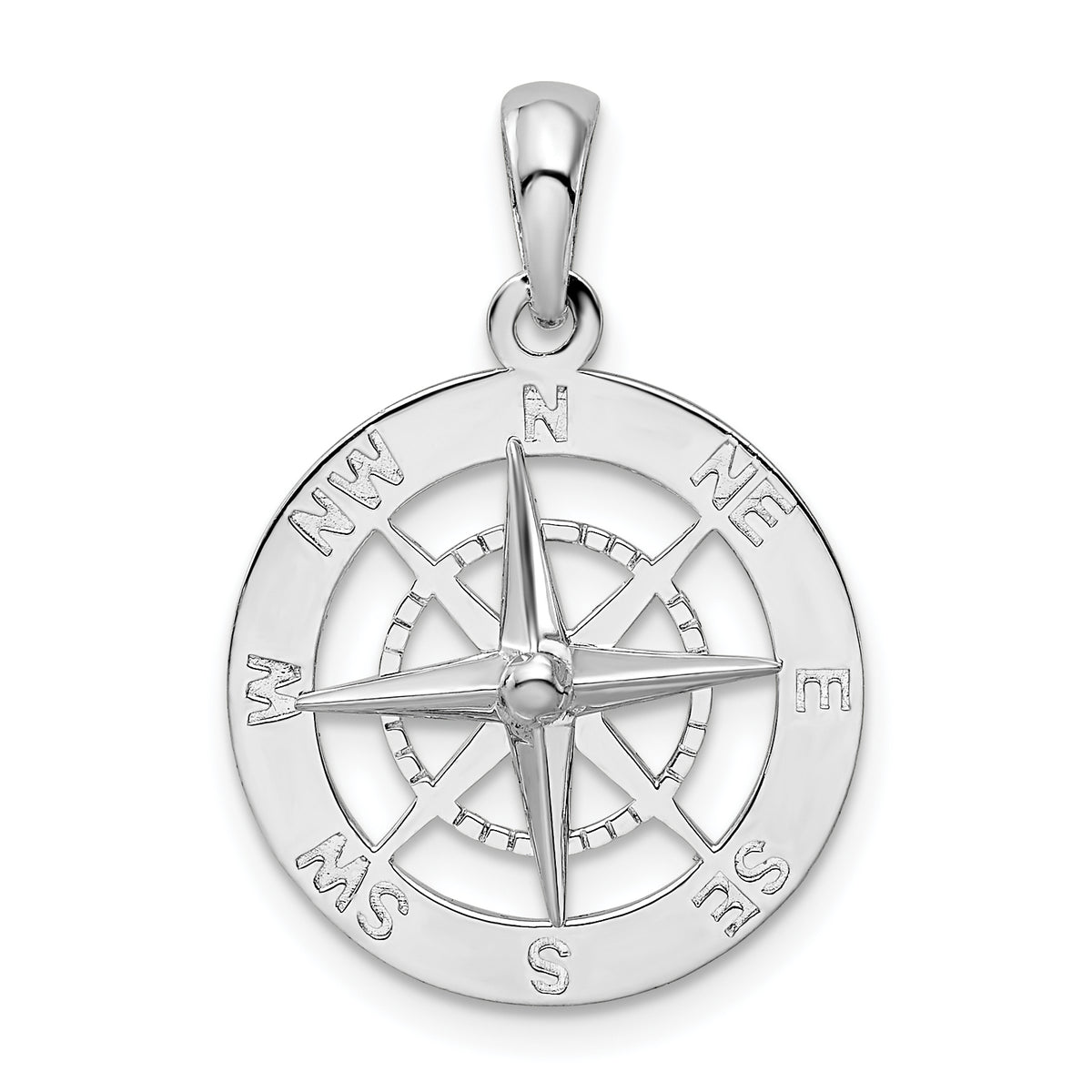 De-Ani Sterling Silver Rhodium-Plated Polished Nautical Compass Pendant